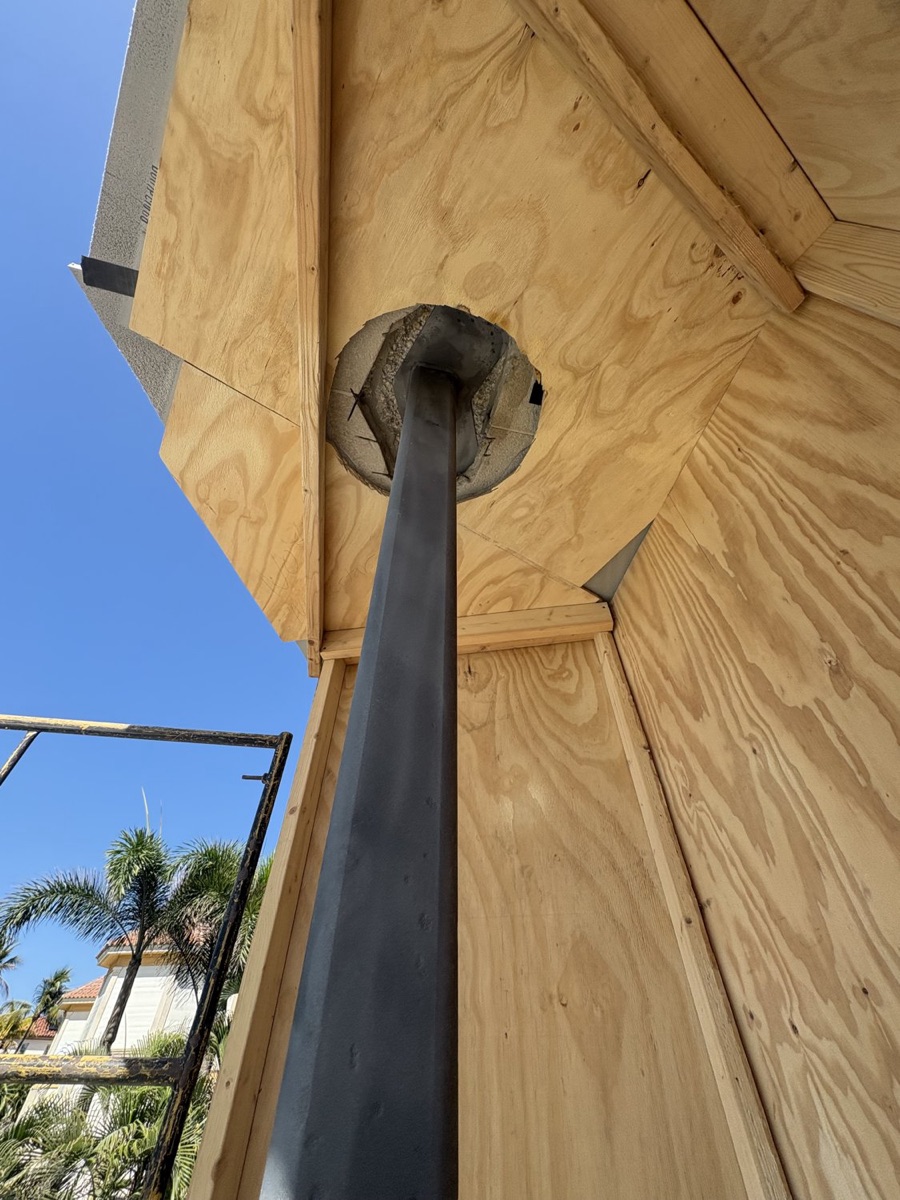 Structural steel column stripped of rust and corrosion ready to coat